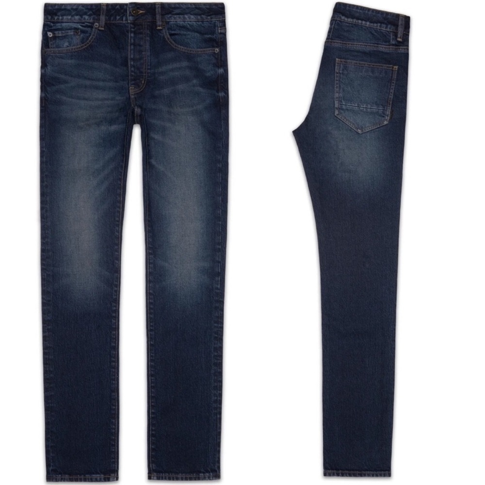 NEW Six Week Residency Indigo Blue Skinny Jeans Size 31‎ Denim Leather Patch